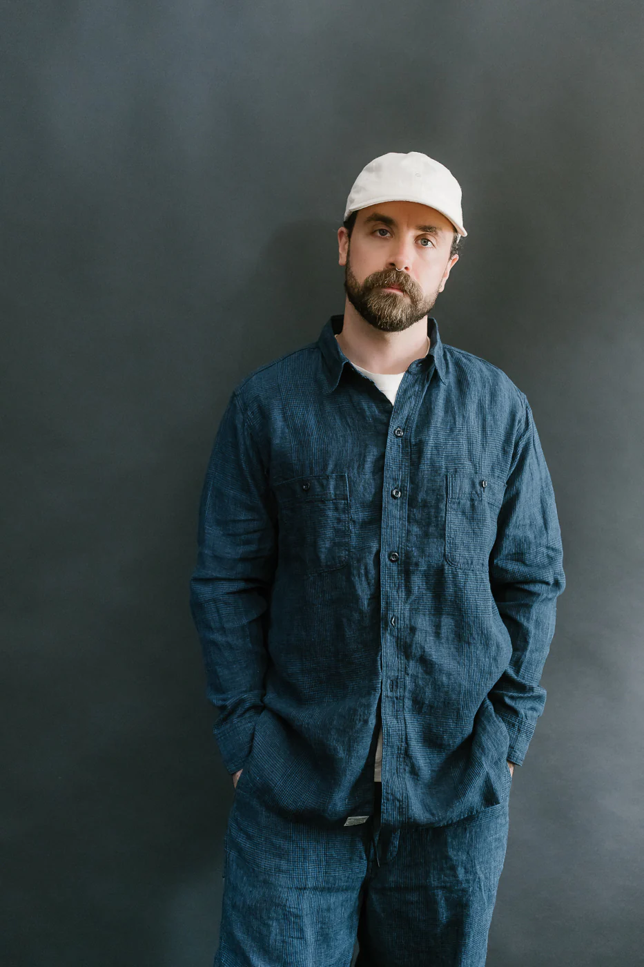 01-8068-101 - Lightweight Linen Work Shirt - Indigo Check - Image 10