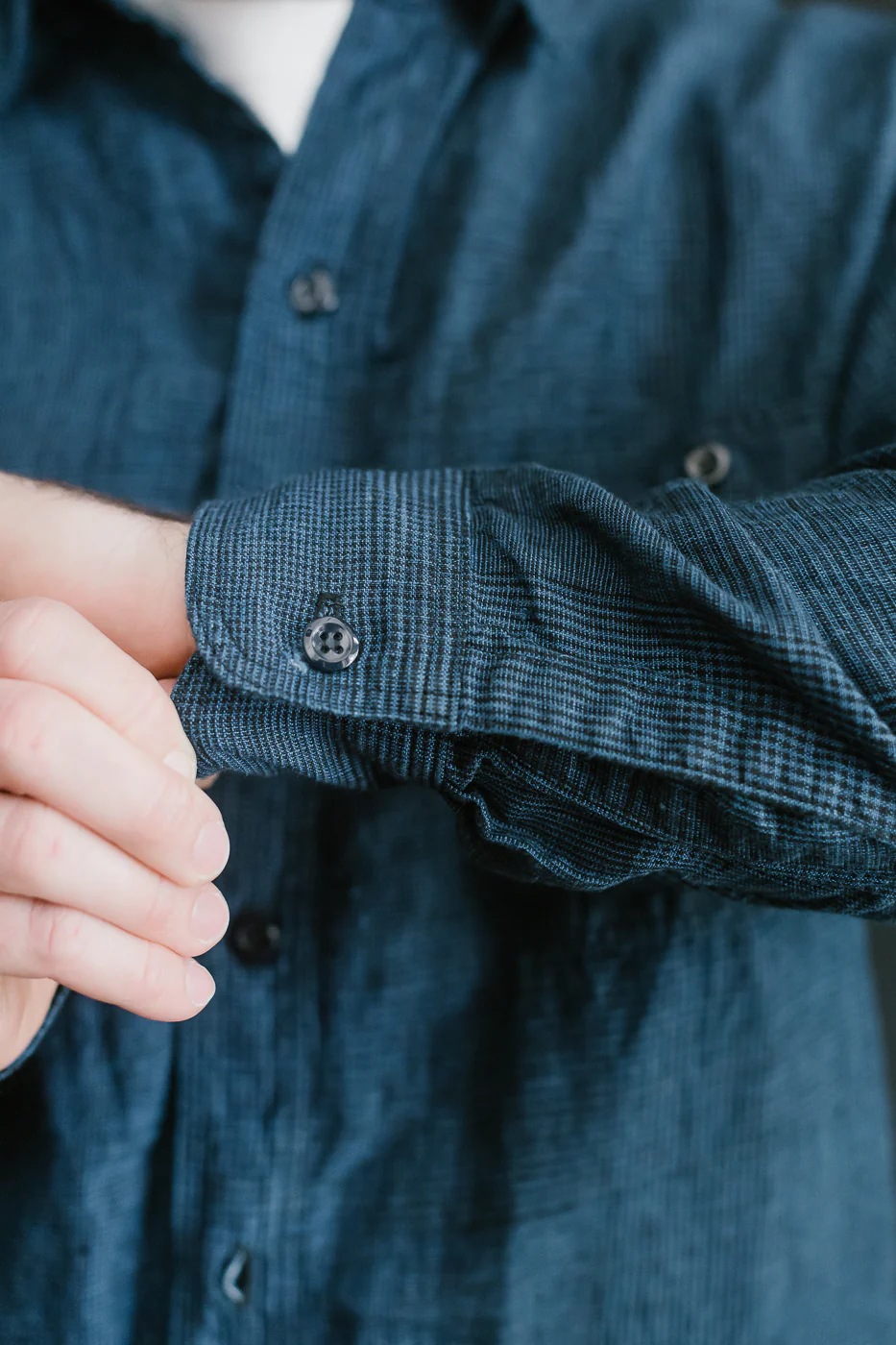 01-8068-101 - Lightweight Linen Work Shirt - Indigo Check - Image 16