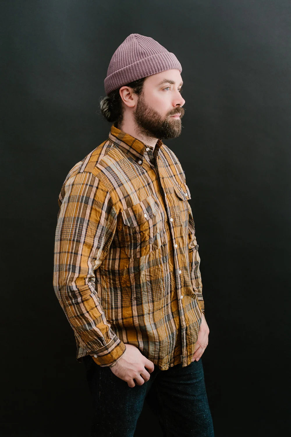 01-8113-44 - Linen Button-Down Safari Shirt - Orange Check - Image 15
