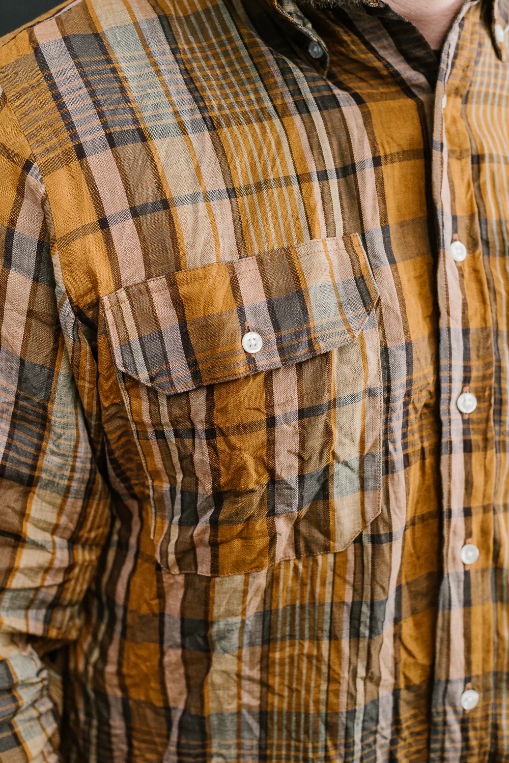 01-8113-44 - Linen Button-Down Safari Shirt - Orange Check - Image 21