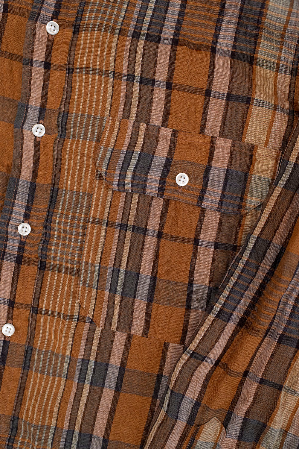 01-8113-44 - Linen Button-Down Safari Shirt - Orange Check - Image 4