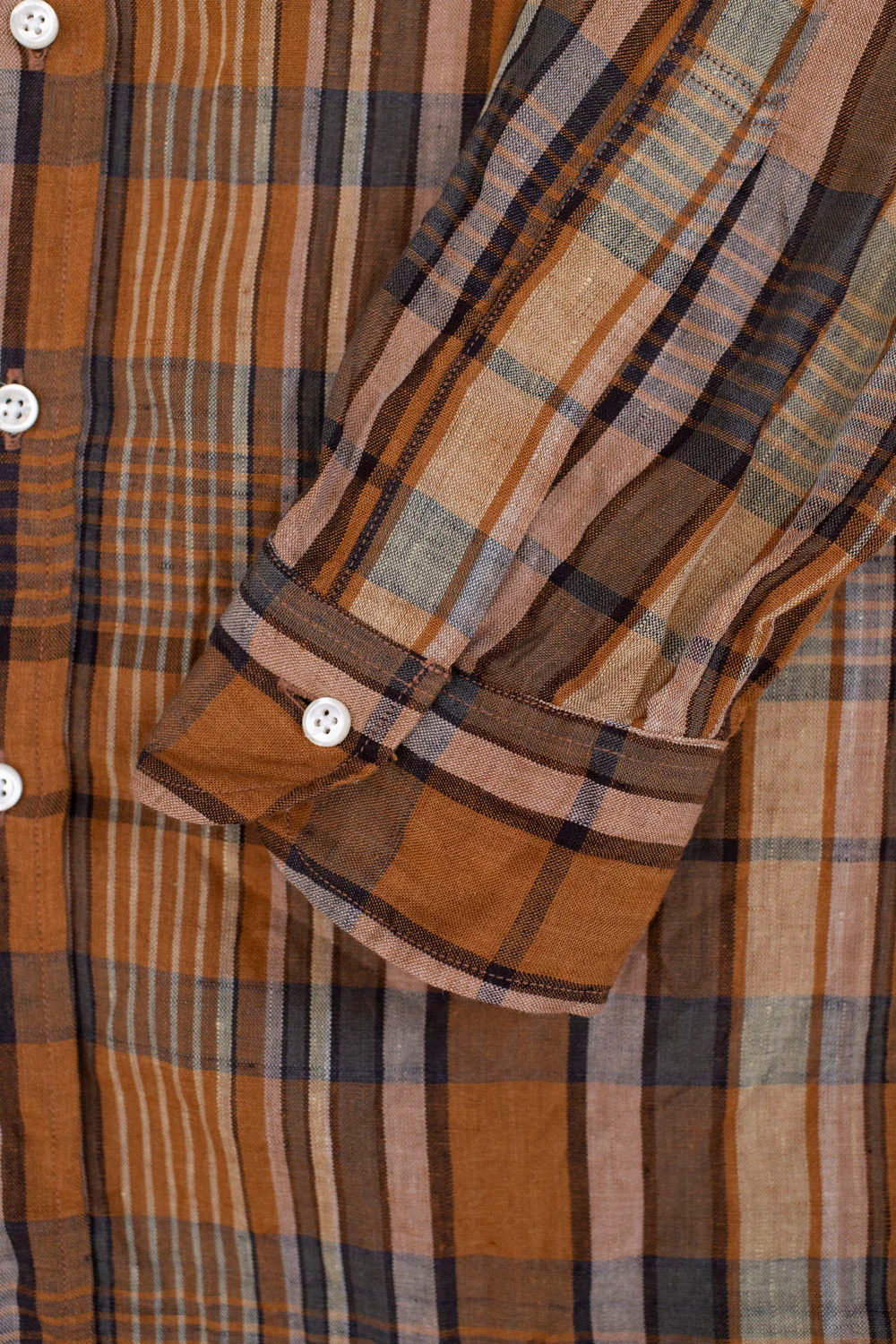 01-8113-44 - Linen Button-Down Safari Shirt - Orange Check - Image 5