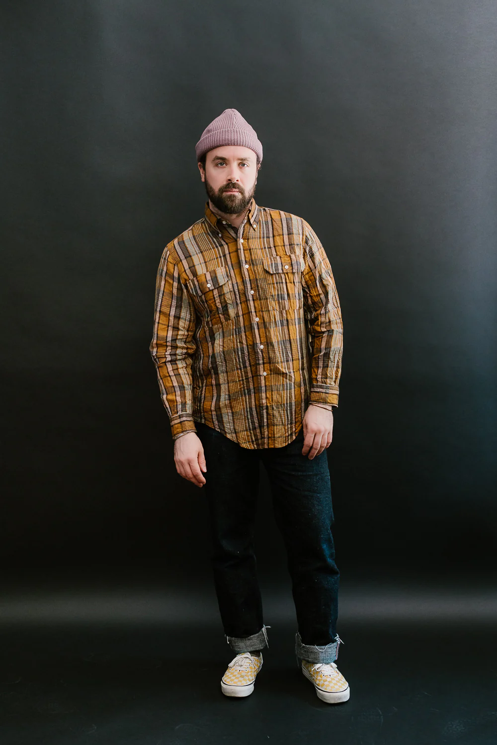 01-8113-44 - Linen Button-Down Safari Shirt - Orange Check - Image 8
