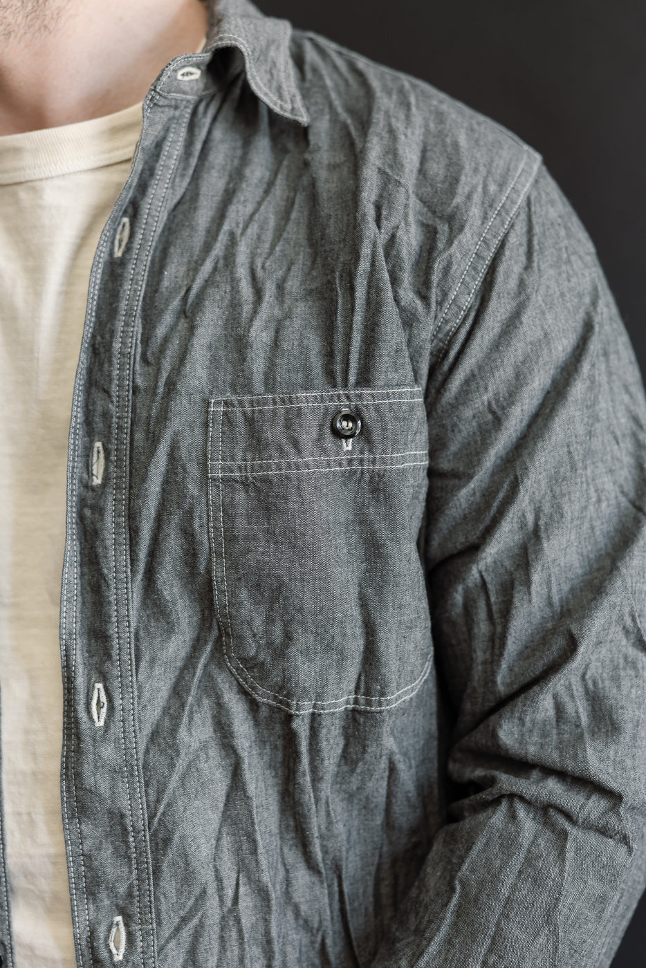 01-8270-61 - Relaxed Fit Chambray Work Shirt - Black - Image 15