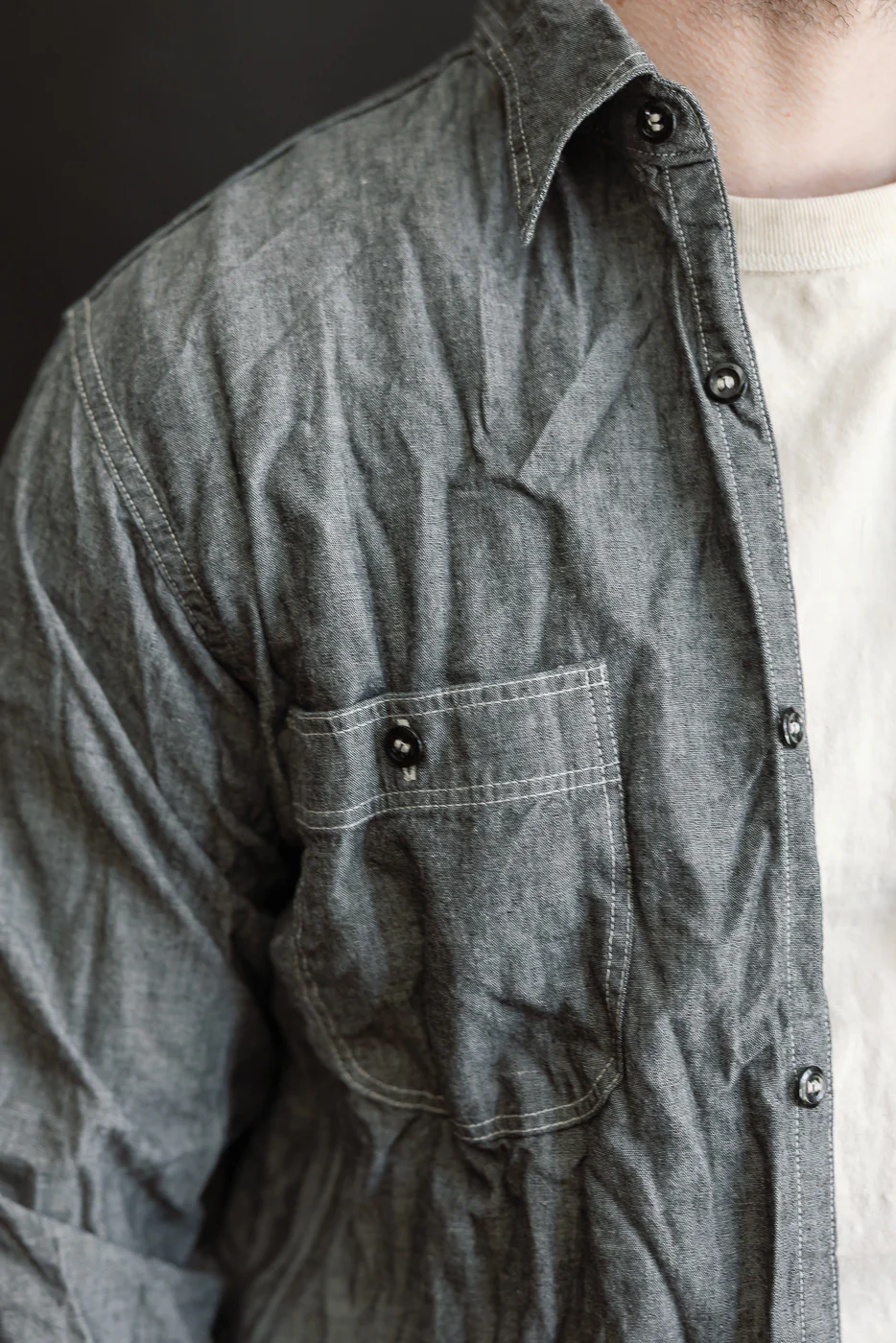 01-8270-61 - Relaxed Fit Chambray Work Shirt - Black - Image 16