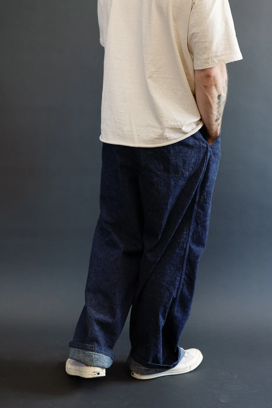 01-V5130-81K - US Navy Denim Wide Fit Selvedge Utility Pants - Indigo OW - Image 13