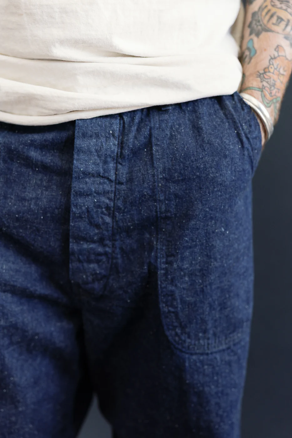 01-V5130-81K - US Navy Denim Wide Fit Selvedge Utility Pants - Indigo OW - Image 16