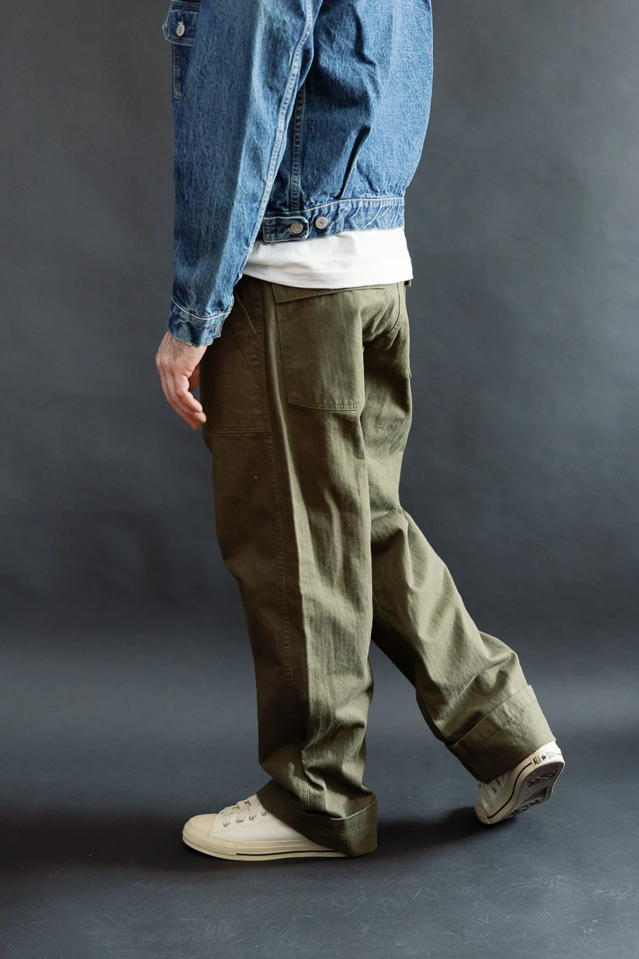 03-V5002-76k - Vintage Fit Fatigue Pants Herringbone Twill - Army Green - Image 12