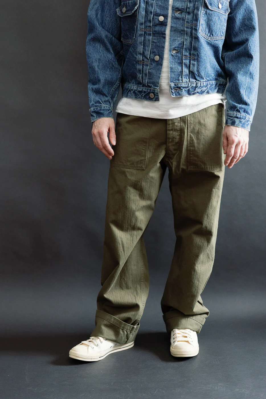 03-V5002-76k - Vintage Fit Fatigue Pants Herringbone Twill - Army Green - Image 13