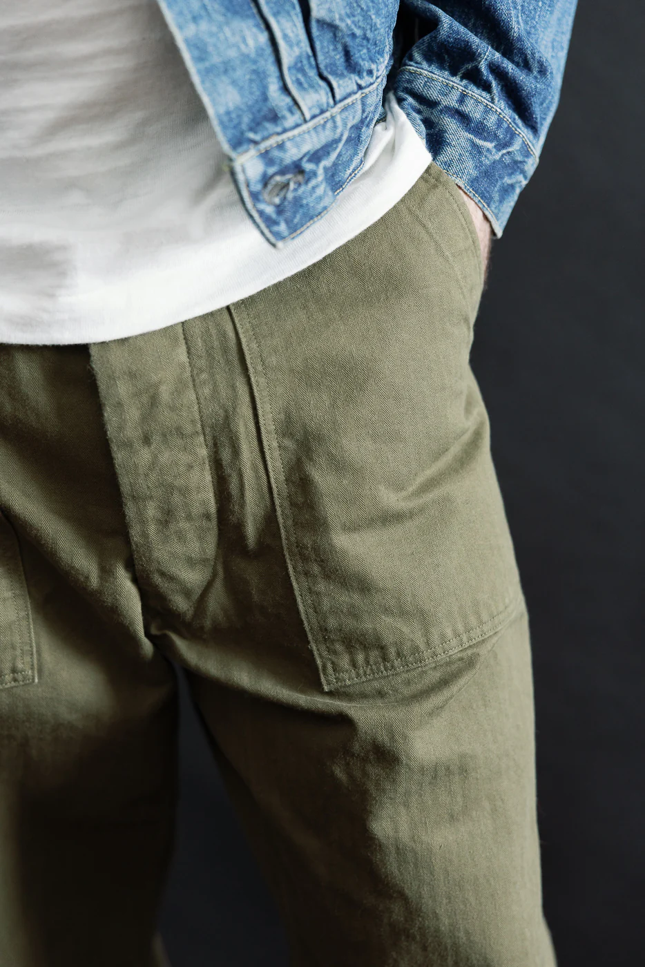 03-V5002-76k - Vintage Fit Fatigue Pants Herringbone Twill - Army Green - Image 14