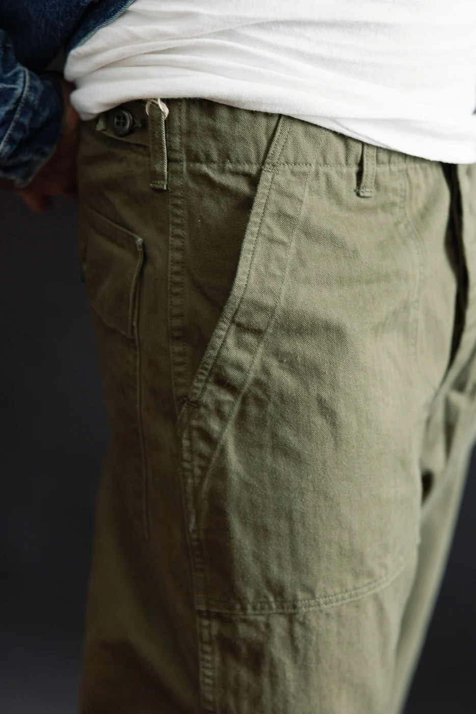03-V5002-76k - Vintage Fit Fatigue Pants Herringbone Twill - Army Green - Image 15