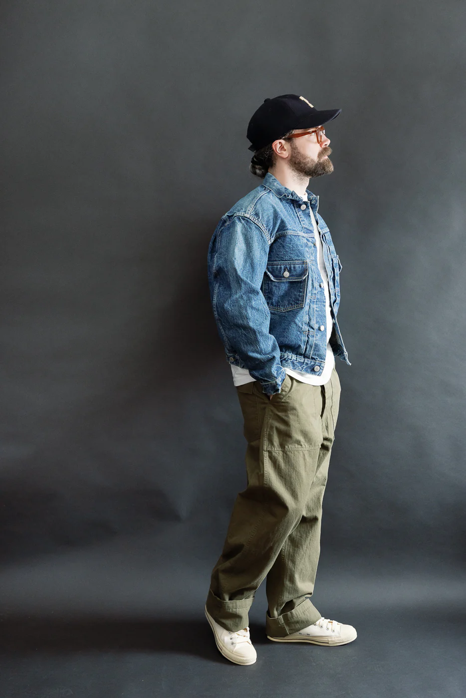 03-V5002-76k - Vintage Fit Fatigue Pants Herringbone Twill - Army Green - Image 7