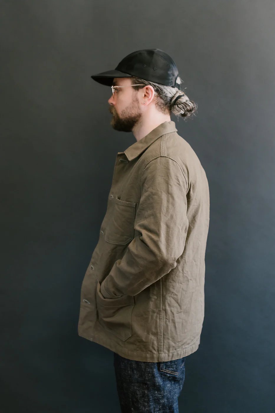 03100-HOX-OLG - 13.5oz Sulphur Dyed Olive Oxford Cloth - Coverall Jacket - Image 15