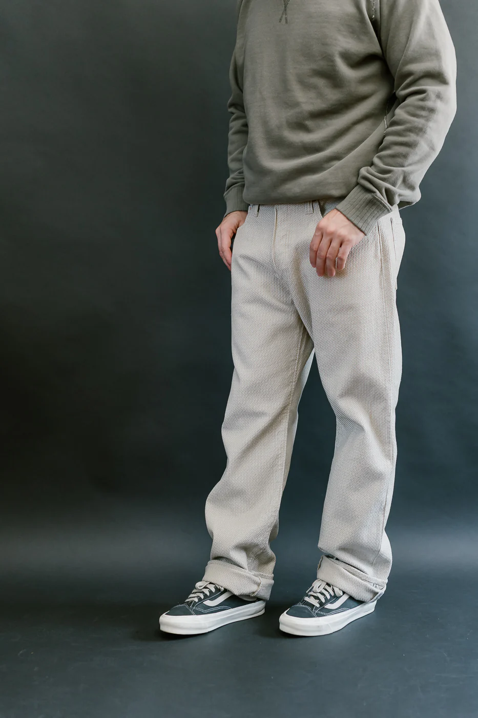 1178-IV - Sashiko Denim Regular Fit - Ivory x Beige - Image 11