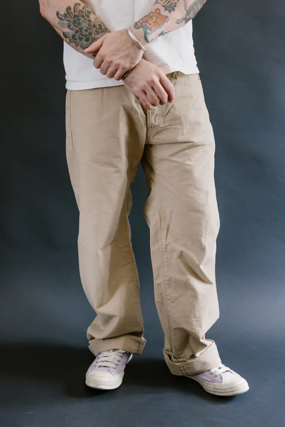 200-8BE - 8oz "Beige Betacham" Selvedge Chambray Pants - Wide Straight - Image 10