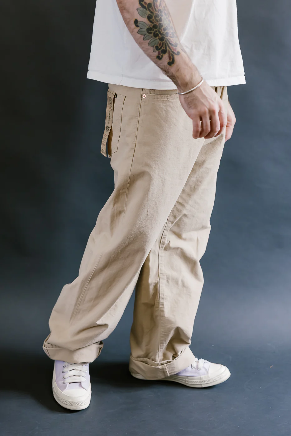 200-8BE - 8oz "Beige Betacham" Selvedge Chambray Pants - Wide Straight - Image 11
