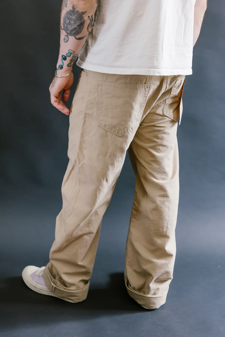 200-8BE - 8oz "Beige Betacham" Selvedge Chambray Pants - Wide Straight - Image 13