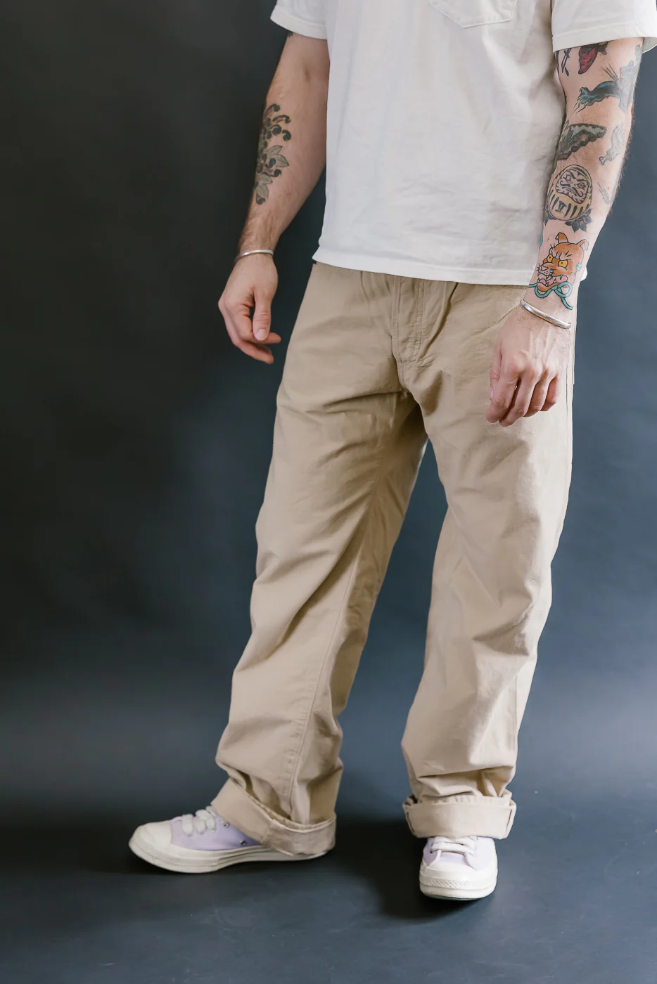 200-8BE - 8oz "Beige Betacham" Selvedge Chambray Pants - Wide Straight - Image 14