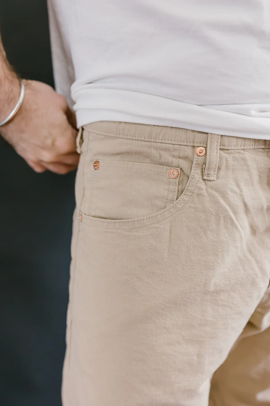 200-8BE - 8oz "Beige Betacham" Selvedge Chambray Pants - Wide Straight - Image 16