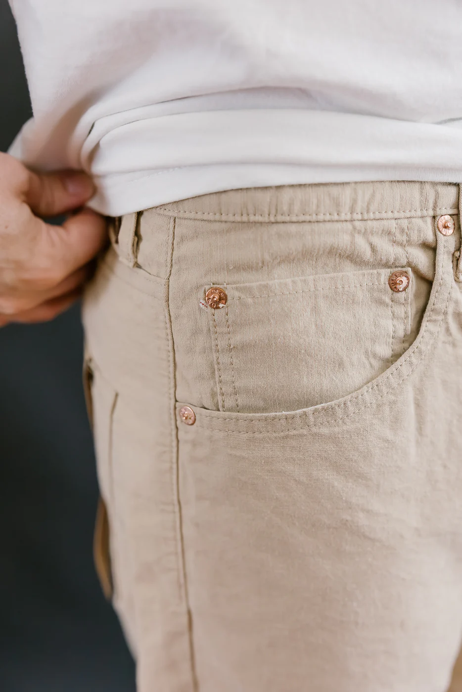 200-8BE - 8oz "Beige Betacham" Selvedge Chambray Pants - Wide Straight - Image 17