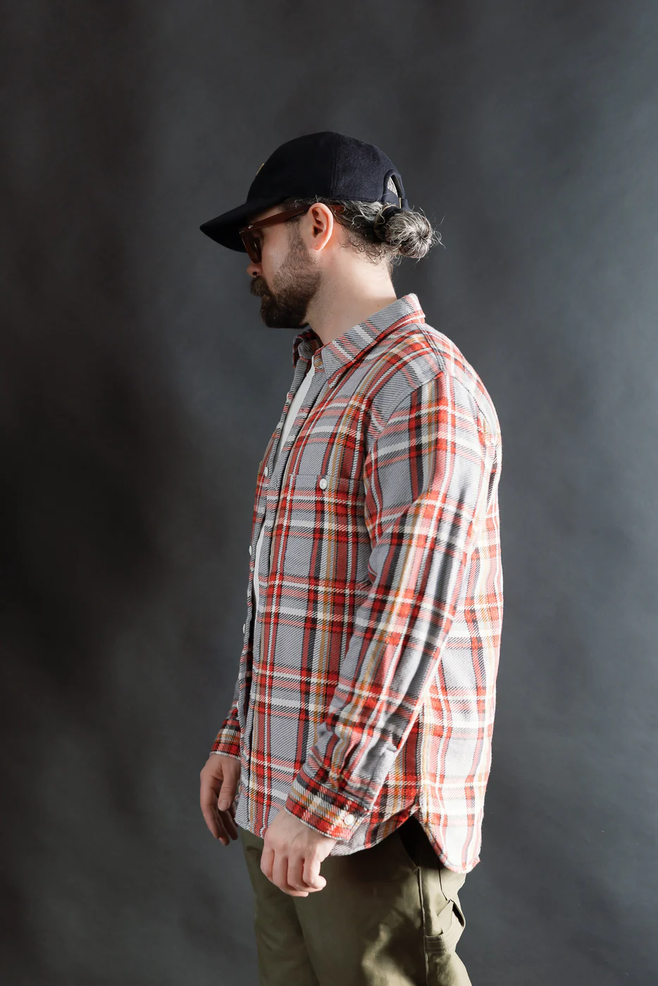4094 - Original Cotton Check Flannel Work Shirt - Gray, Red - Image 11