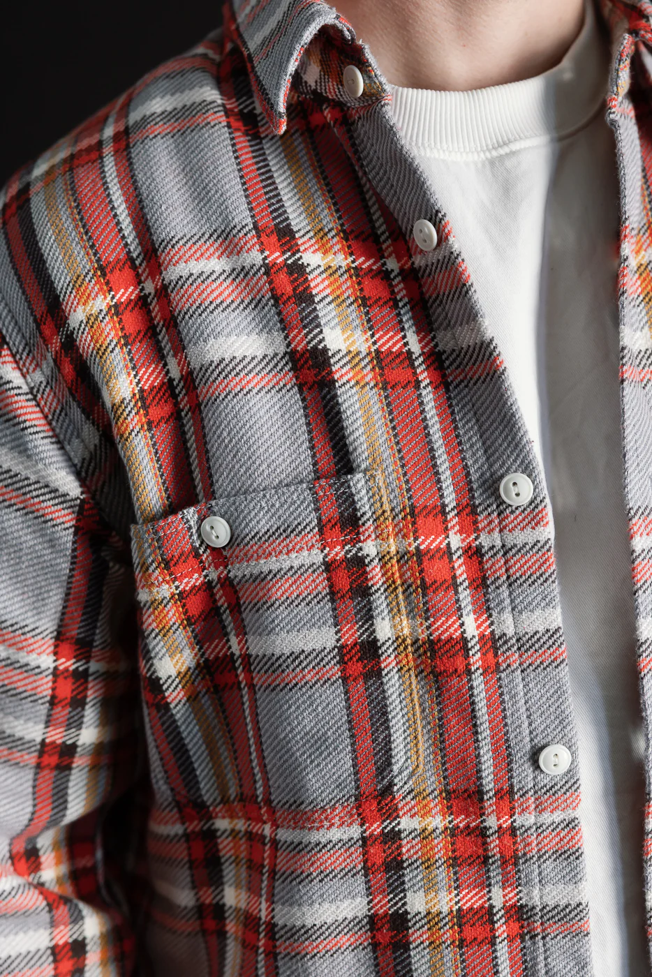 4094 - Original Cotton Check Flannel Work Shirt - Gray, Red - Image 18