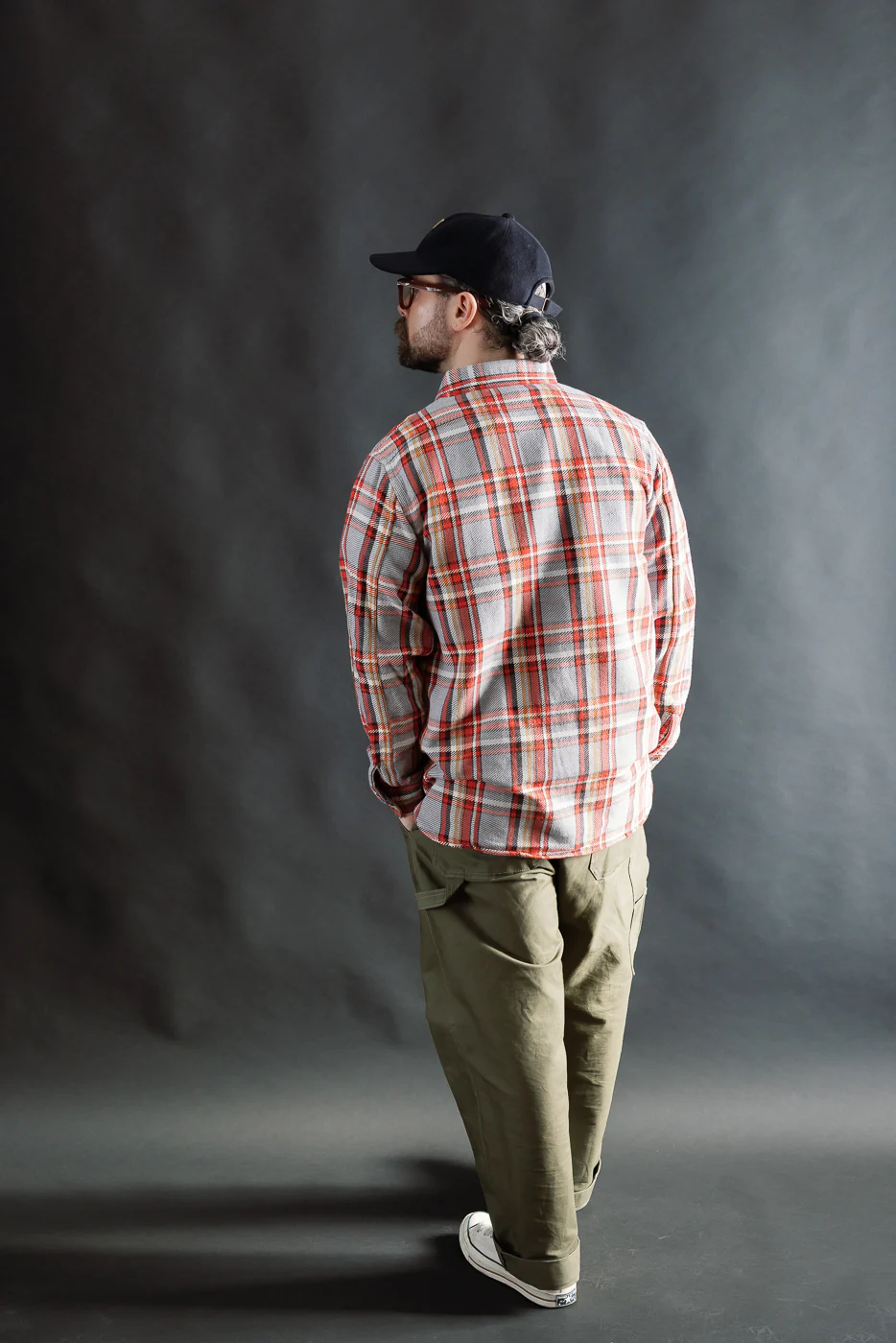 4094 - Original Cotton Check Flannel Work Shirt - Gray, Red - Image 8