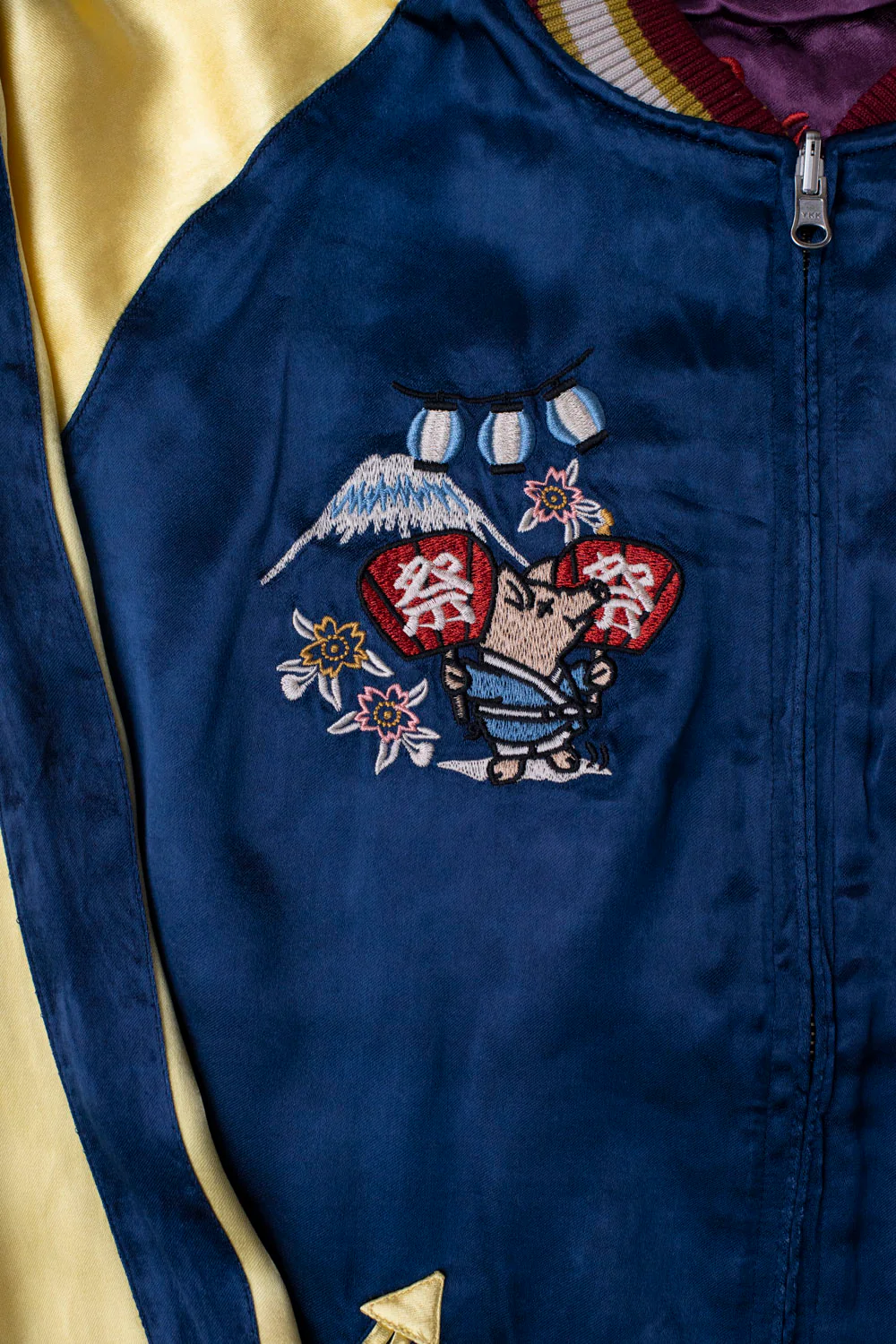 4581 - "Vehicle of God" Reversible Satin Sukajan Souvenir Jacket - Navy x Plum - Image 16