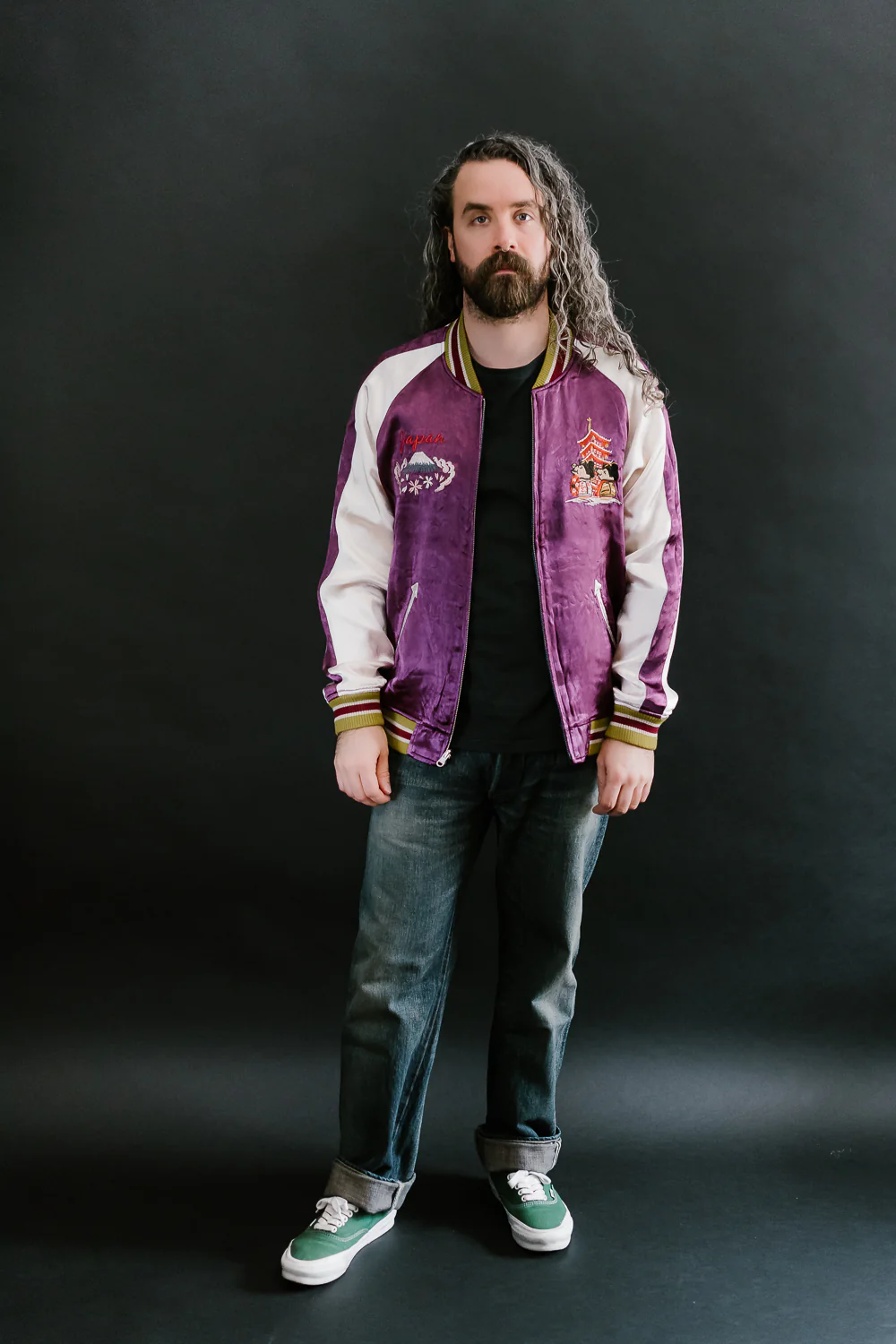 4581 - "Vehicle of God" Reversible Satin Sukajan Souvenir Jacket - Navy x Plum - Image 18