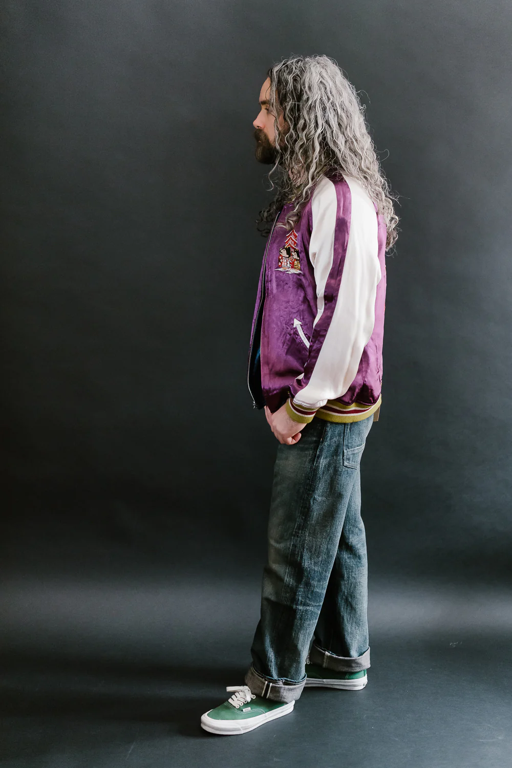 4581 - "Vehicle of God" Reversible Satin Sukajan Souvenir Jacket - Navy x Plum - Image 21