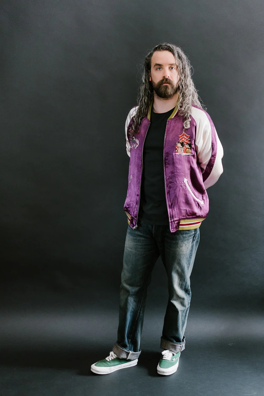 4581 - "Vehicle of God" Reversible Satin Sukajan Souvenir Jacket - Navy x Plum - Image 22
