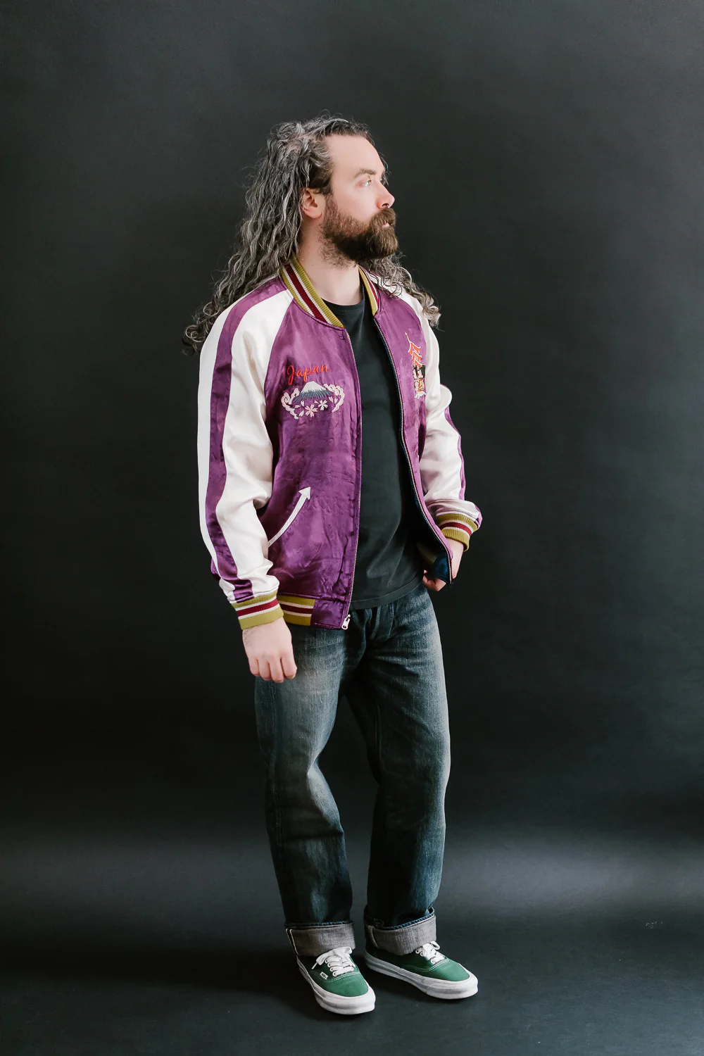 4581 - "Vehicle of God" Reversible Satin Sukajan Souvenir Jacket - Navy x Plum - Image 24