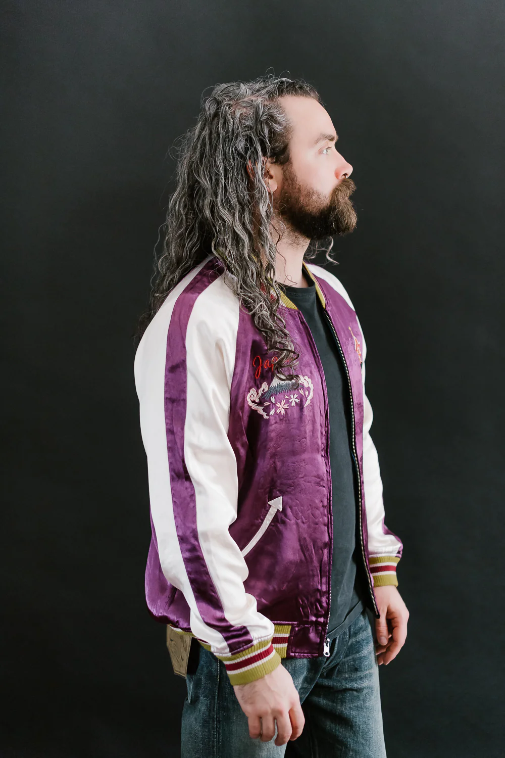 4581 - "Vehicle of God" Reversible Satin Sukajan Souvenir Jacket - Navy x Plum - Image 28