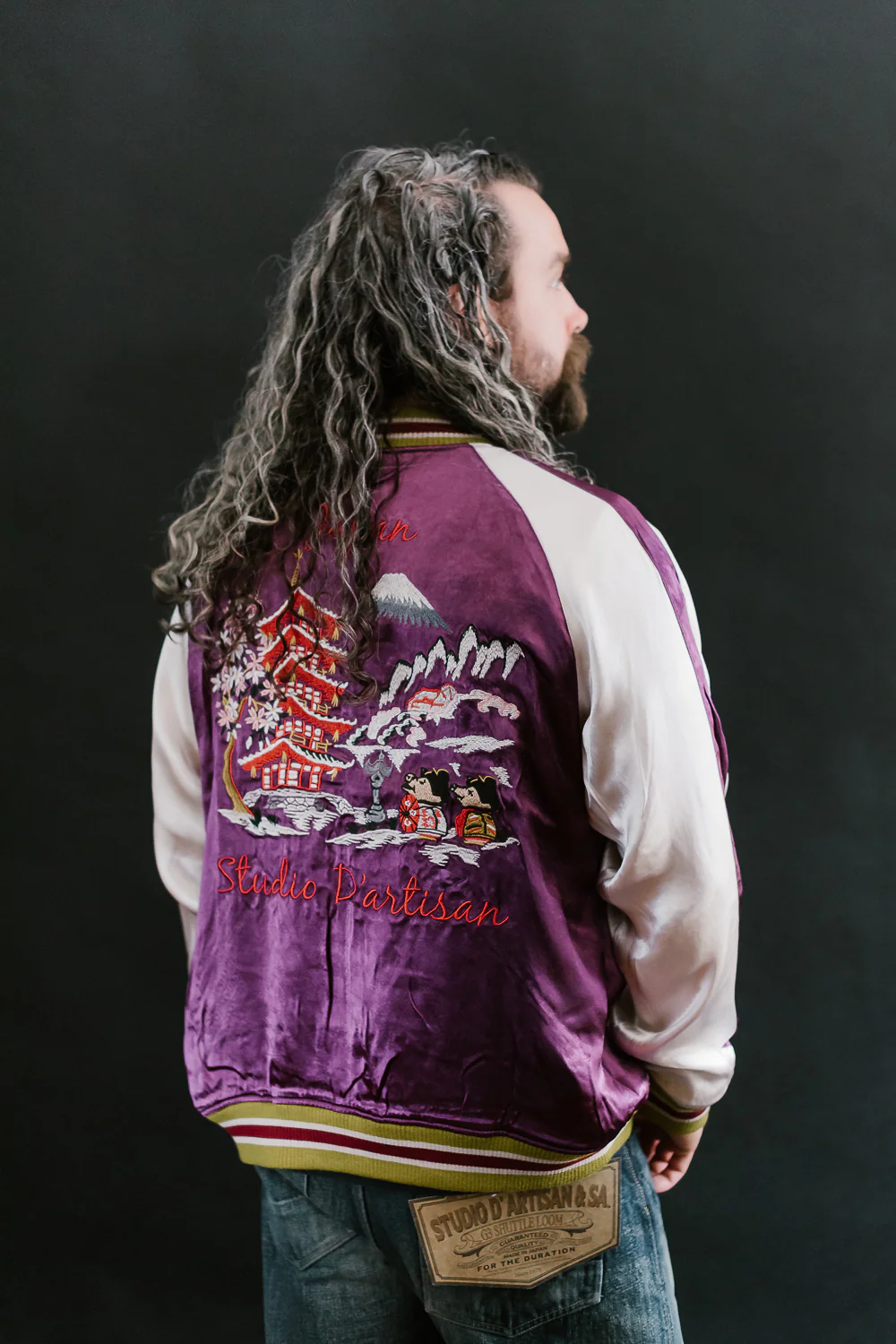 4581 - "Vehicle of God" Reversible Satin Sukajan Souvenir Jacket - Navy x Plum - Image 29