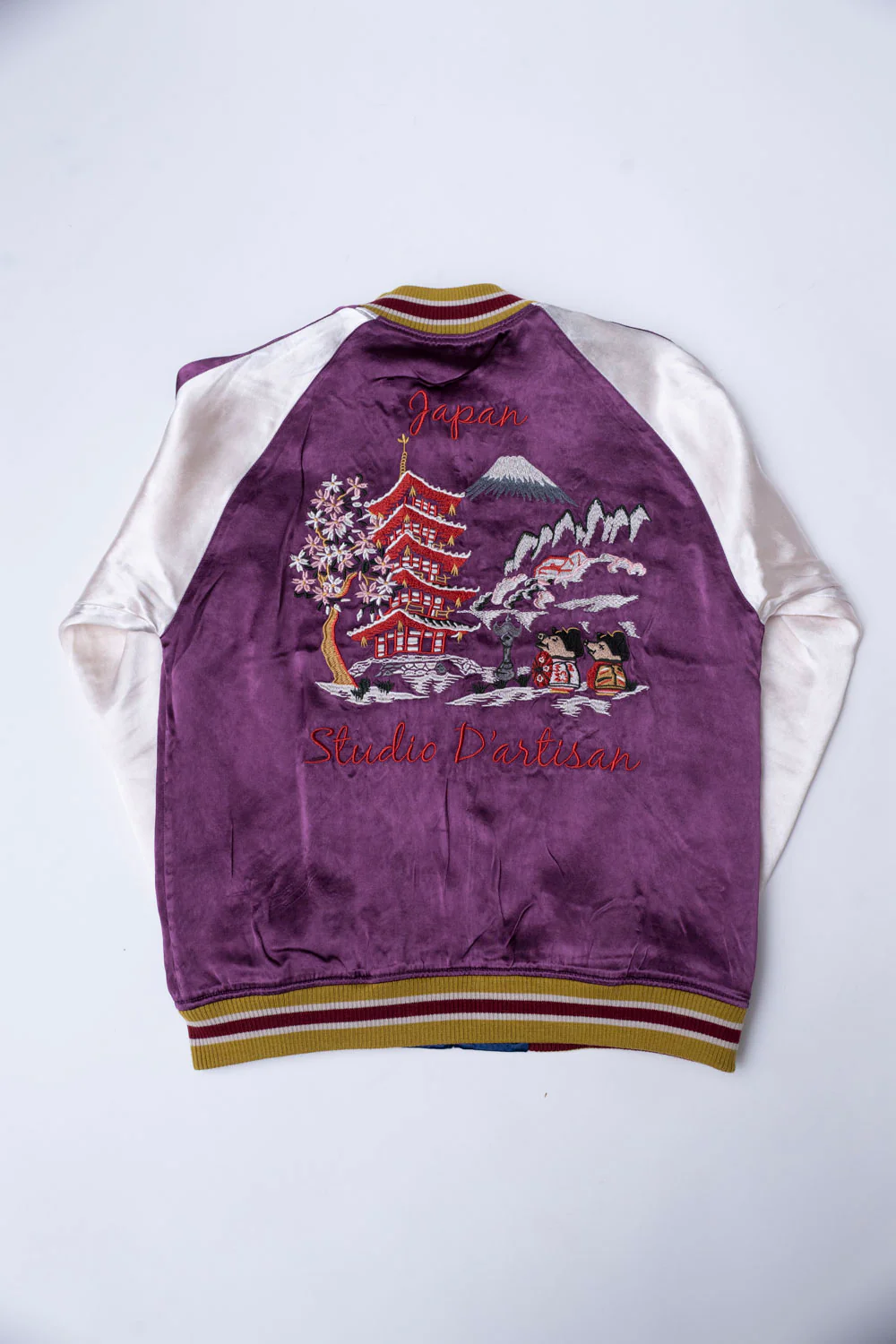 4581 - "Vehicle of God" Reversible Satin Sukajan Souvenir Jacket - Navy x Plum - Image 3