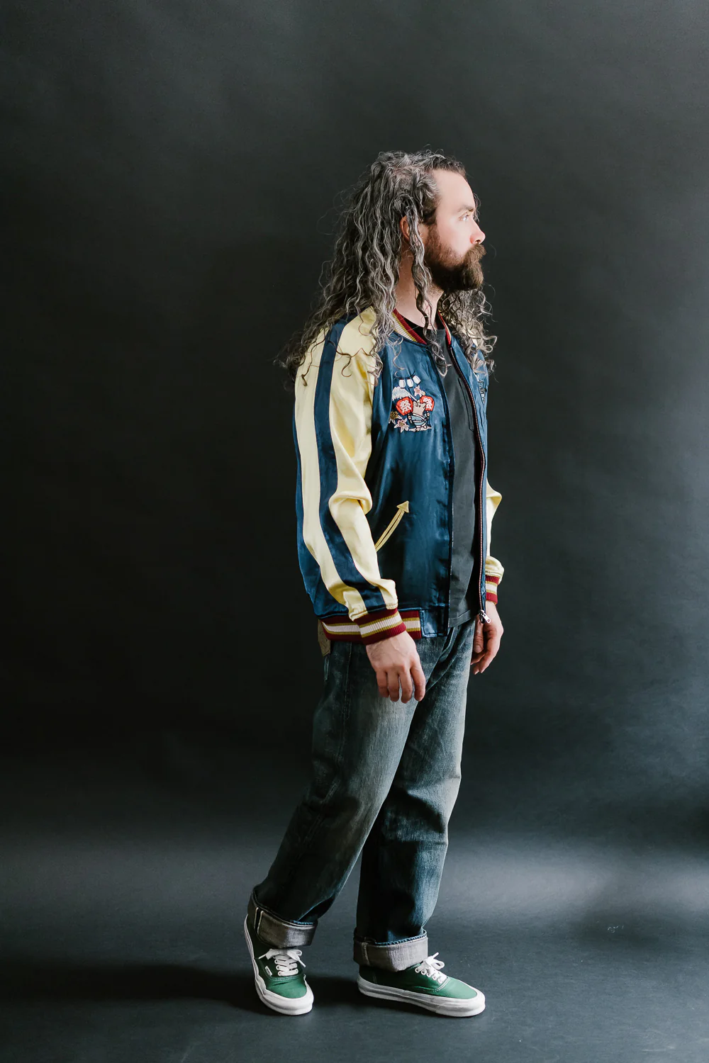 4581 - "Vehicle of God" Reversible Satin Sukajan Souvenir Jacket - Navy x Plum - Image 37