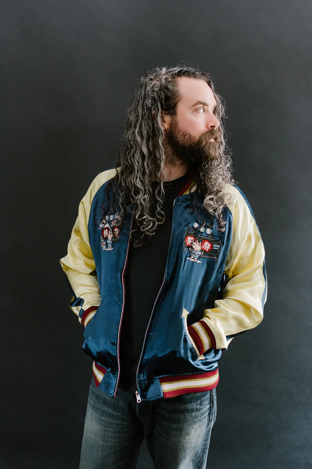 4581 - "Vehicle of God" Reversible Satin Sukajan Souvenir Jacket - Navy x Plum - Image 41