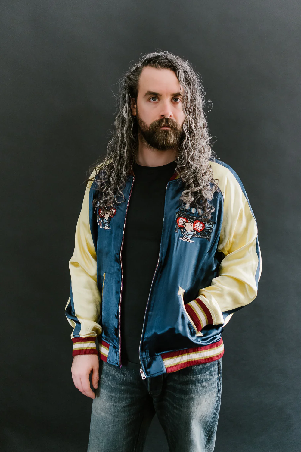 4581 - "Vehicle of God" Reversible Satin Sukajan Souvenir Jacket - Navy x Plum - Image 42