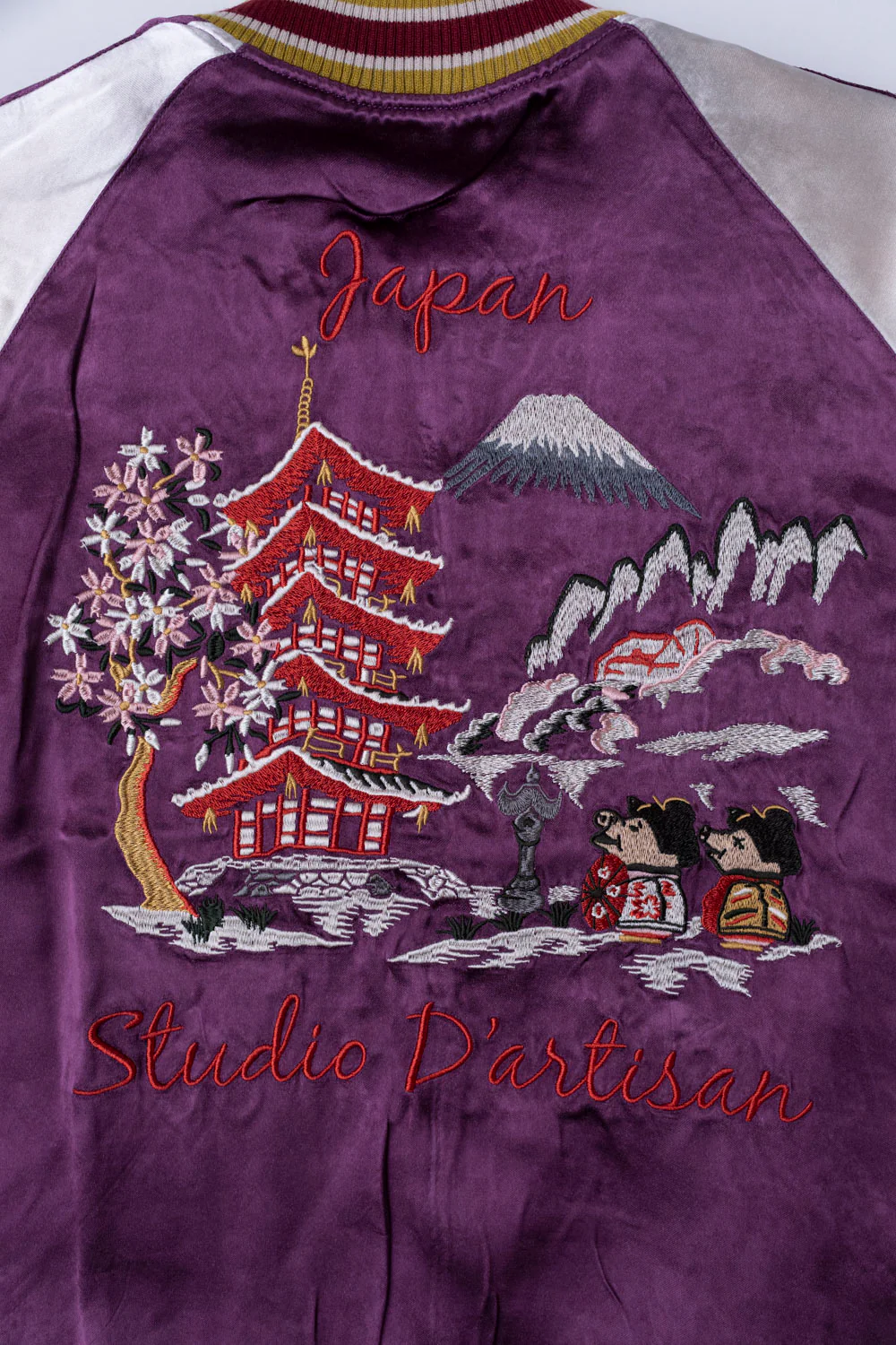 4581 - "Vehicle of God" Reversible Satin Sukajan Souvenir Jacket - Navy x Plum - Image 5