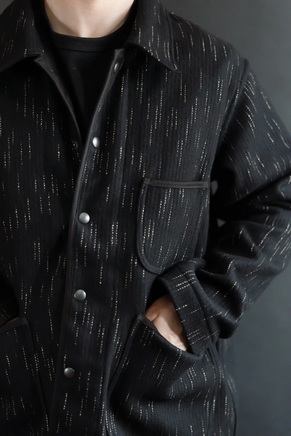 4616 - "Kasuri" Dyed Beach Cloth Coverall - Black - Image 17
