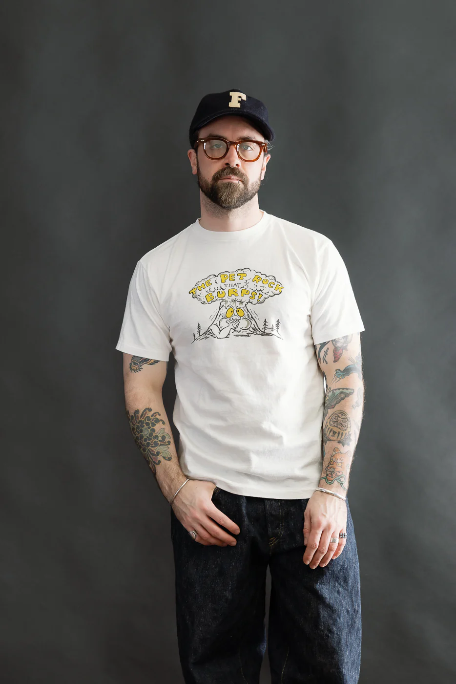 5.4oz - Raffy Tenjiku Printed T-Shirt "The Pet Rock" - Off White - Image 14
