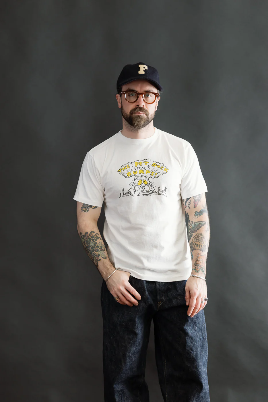 5.4oz - Raffy Tenjiku Printed T-Shirt "The Pet Rock" - Off White - Image 8