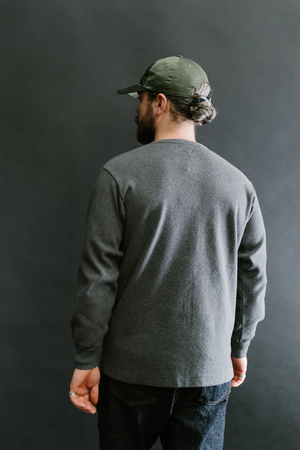 5502H - Cotton Rib Henley Neck L/S Shirt - Charcoal Black - Image 11