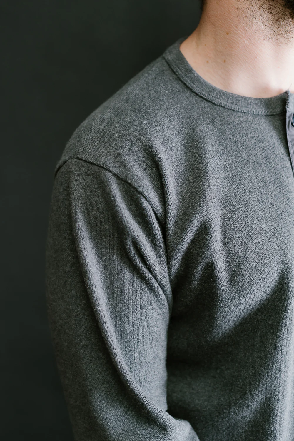 5502H - Cotton Rib Henley Neck L/S Shirt - Charcoal Black - Image 16