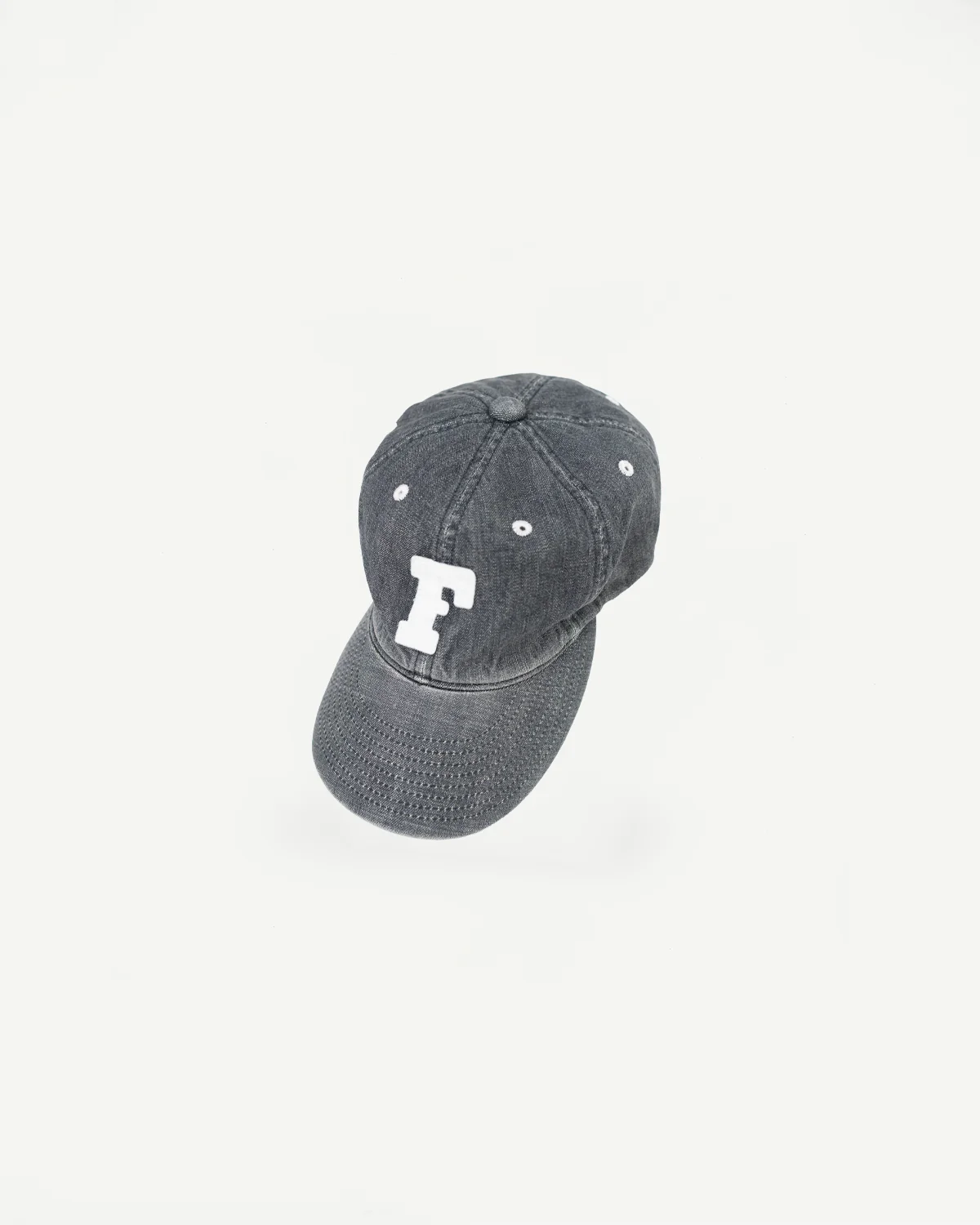 6843HW - 6 Panel Denim Baseball Cap 'F' Patch - Black Vintage Wash