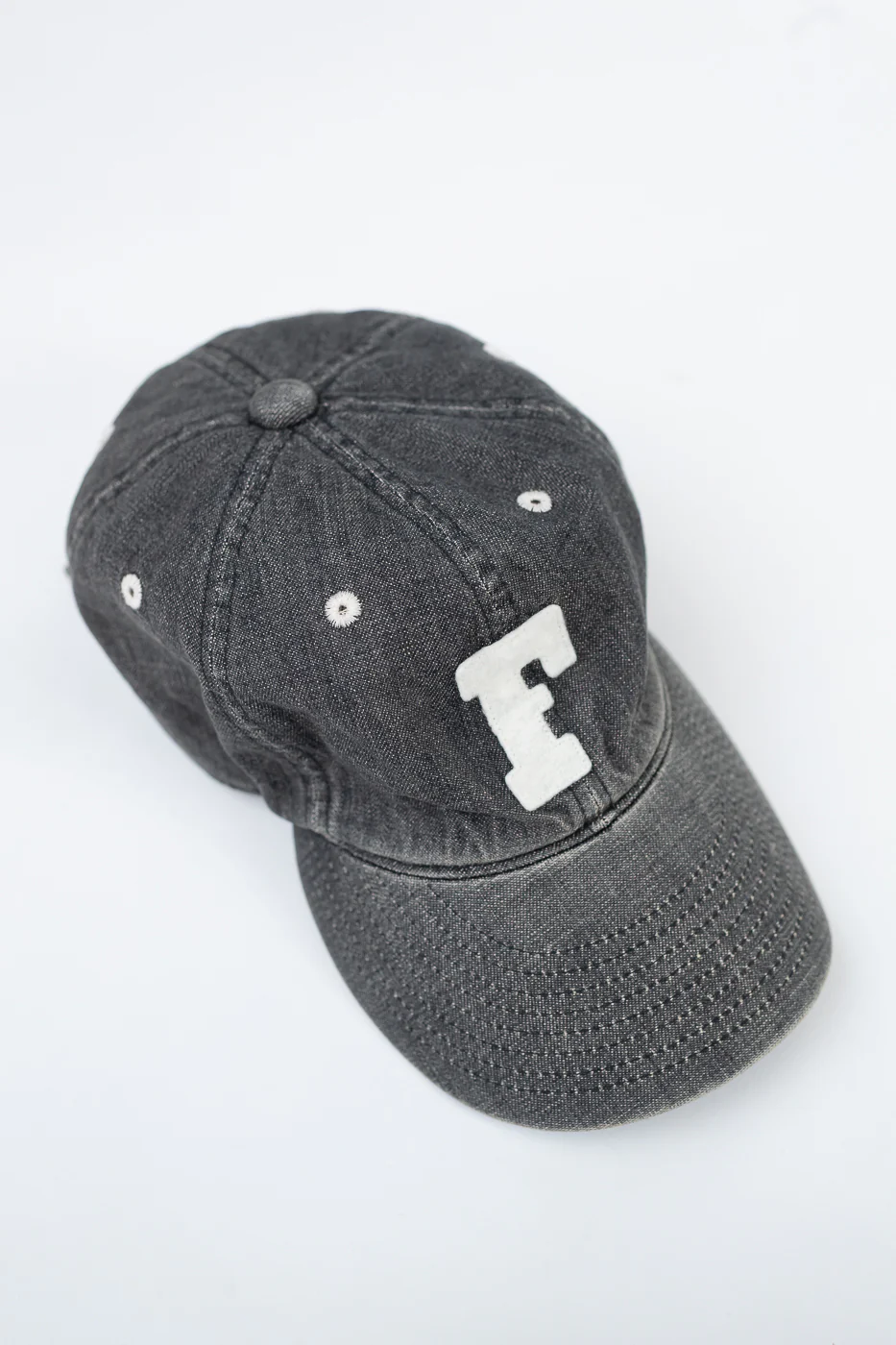 6843HW - 6 Panel Denim Baseball Cap 'F' Patch - Black Vintage Wash - Image 2