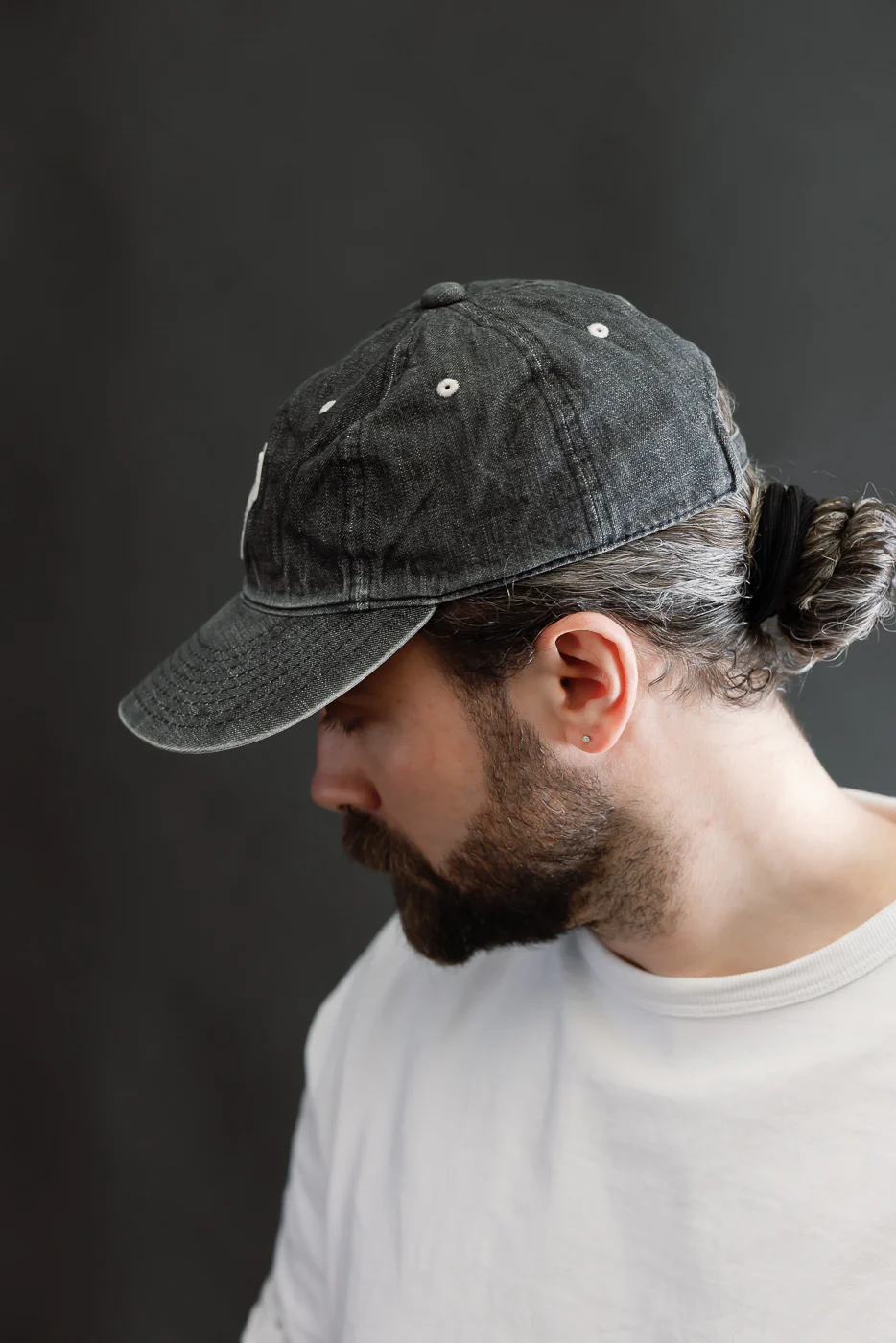6843HW - 6 Panel Denim Baseball Cap 'F' Patch - Black Vintage Wash - Image 8