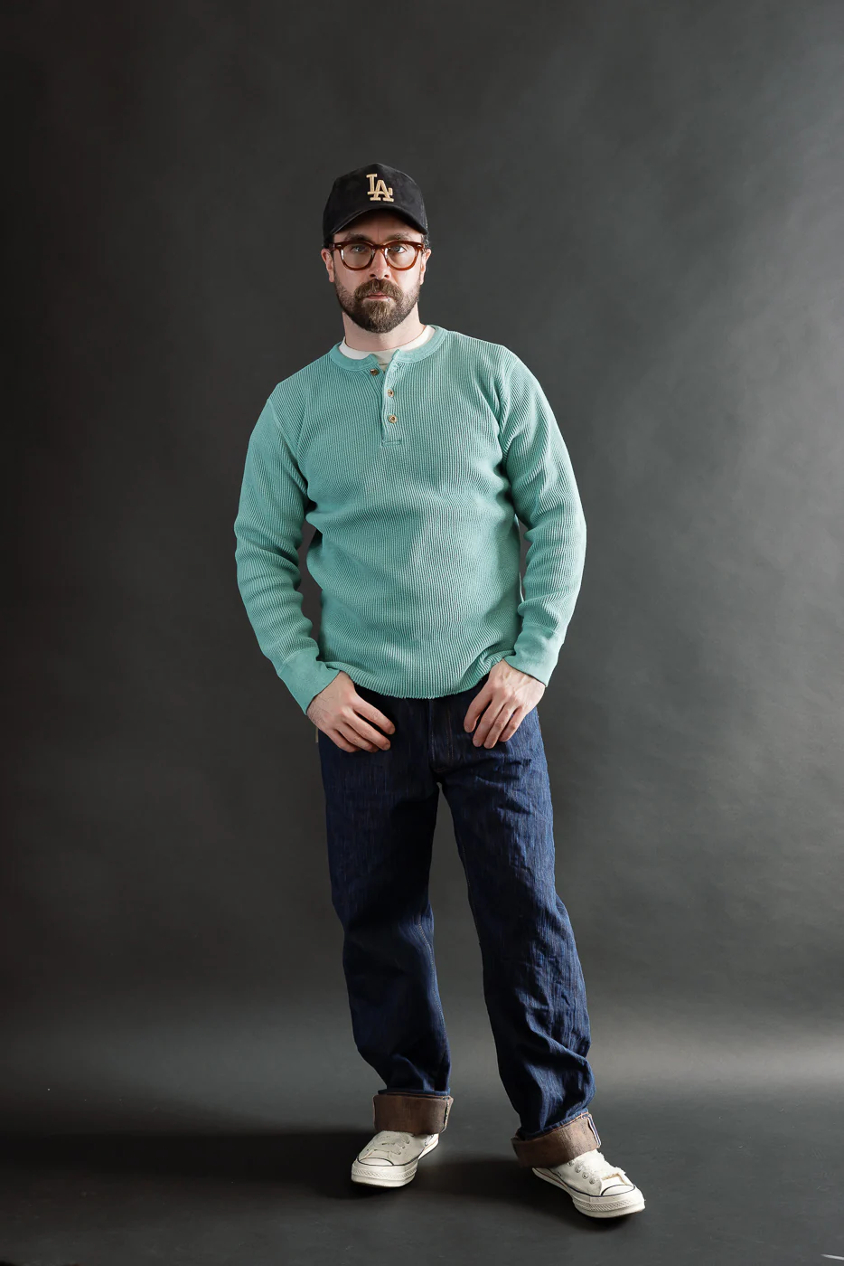 9937 - Heavy Thermal Long Sleeve Henley - Emerald - Image 5