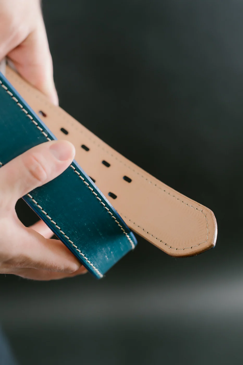 H107HSII - Extra Thick Bridle Leather Belt - Blue - Image 5