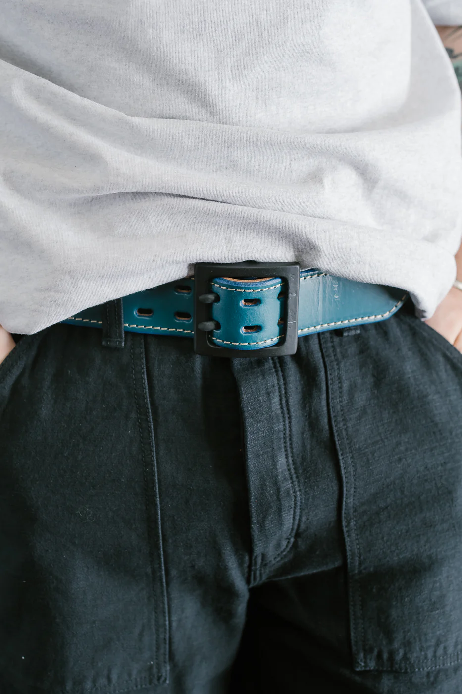 H107HSII - Extra Thick Bridle Leather Belt - Blue - Image 6